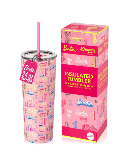 Vaso Aislado Dragon Glassware Barbie 680 ml con Pajilla