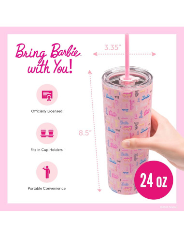 Vaso Aislado Dragon Glassware Barbie 680 ml con Pajilla