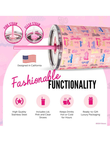 Vaso Aislado Dragon Glassware Barbie 680 ml con Pajilla