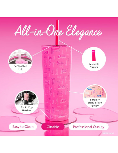 Vaso Aislado Dragon Glassware Barbie 680 ml con Pajilla