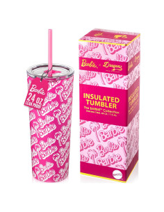 Vaso Térmico Dragon Glassware Barbie 710 ml con Tapa y Pajillas