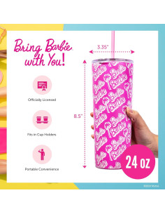 Vaso Térmico Dragon Glassware Barbie 710 ml con Tapa y Pajillas 2