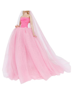 Vestido de Novia Rosa para Muñeca 29 cm + Velo BJDBUS 2