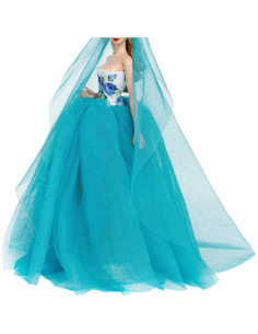 Vestido de Boda Azul BJDBUS para Muñeca 11.5 cm con Velo 2