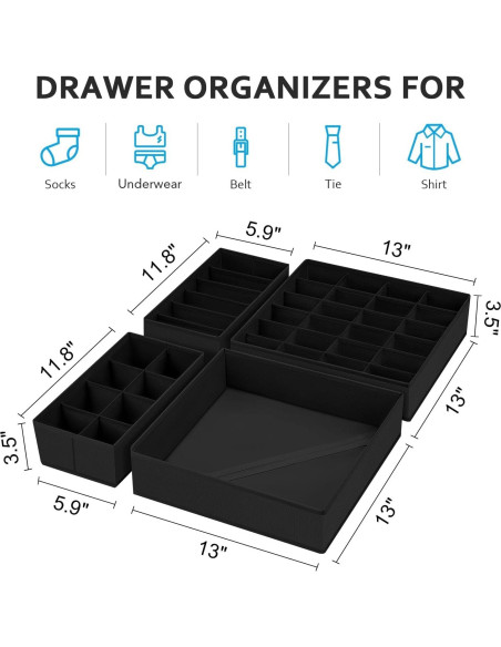 Organizador Plegable de Ropa Interior - 12 Divisores Negros Organizador Plegable de Ropa Interior - 12 Divisores Negros