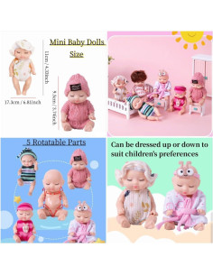 Conjunto de 6 muñecas bebé TISDEN mini 10.9 cm con ropa 2