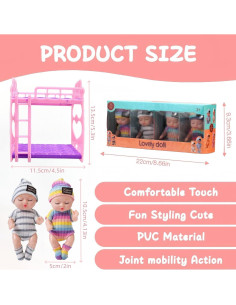 4 Mini Muñecas Bebé con Trajes de Animales y Cama - Estilo A 2