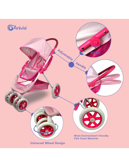 Cochecito de Muñecas ANIVIA 2 en 1 Rosa para Niños Cochecito de Muñecas ANIVIA 2 en 1 Rosa para Niños