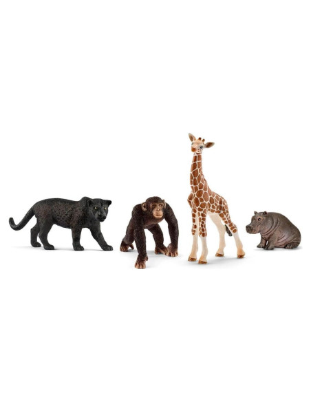 Set de 4 Figuras de Animales de Safari Schleich - León, Cebra, Mono y Elefante - Juguetes Educativos para Niños de 3 a 8 Años