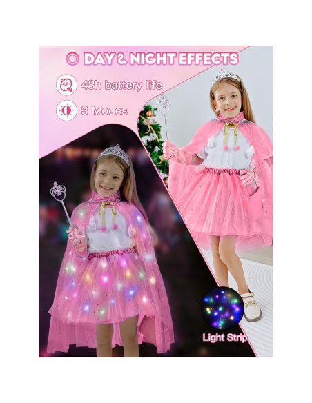 Disfraz de Princesa Iluminado para Niñas 3-6 Años Rosa