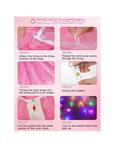 Disfraz de Princesa Iluminado para Niñas 3-6 Años Rosa