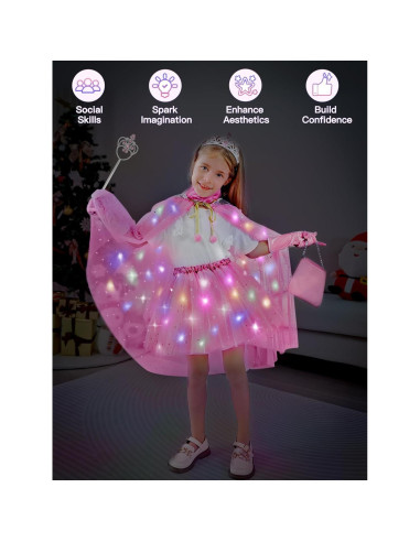 Disfraz de Princesa Iluminado para Niñas 3-6 Años Rosa