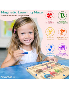 Tablero Magnético Doble Cara OKKOSTAR - Laberinto Alfabeto y Números 2