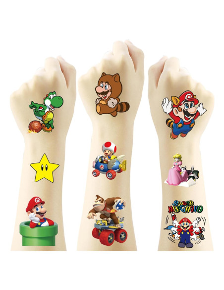 20 Hojas de Tatuajes Temporales Mario para Niños