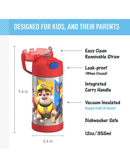 Botella de Agua THERMOS FUNTAINER 354 ml con Pajilla Patrulla Canina