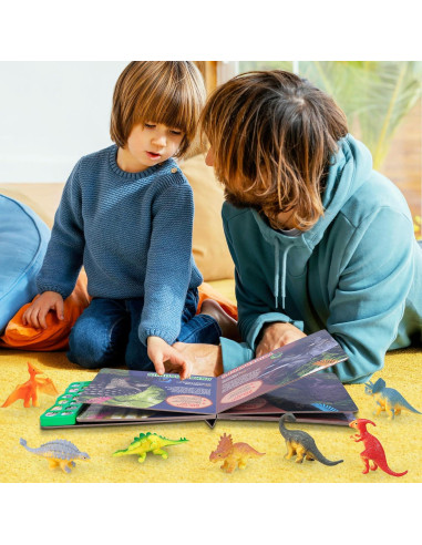 Juguetes de Dinosaurios IVOXEX con Libro de Sonidos y 12 Figuras