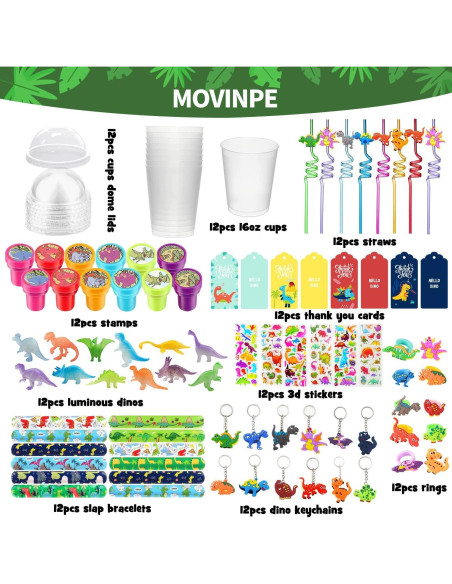 Favoritos de Fiesta de Dinosaurios MOVINPE - 12 Vasos Reutilizables
