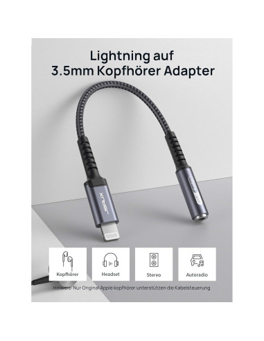 Adaptador JSAUX Lightning a 3.5mm para iPhone - Certificado MFi