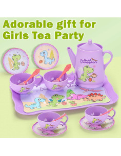 Juego de Té de Dinosaurios QUN HUI para Niñas 3-6 Años 2