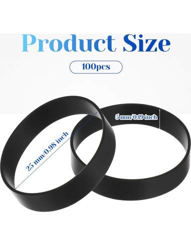 100 Bandas de Goma Negras de Silicona 25mm Reutilizables