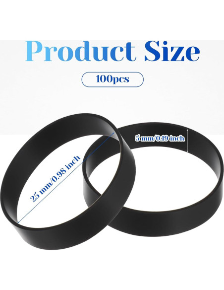 100 Bandas de Goma Negras de Silicona 25mm Reutilizables