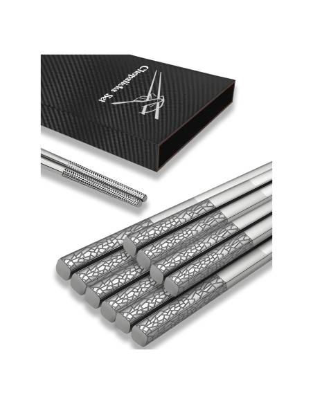 Palillos de Metal Reutilizables ITXIYC 5 Pares Antideslizantes