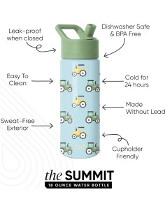 Botella de Agua Aislada Simple Modern 532 ml Tapa Pajita Tractor 2