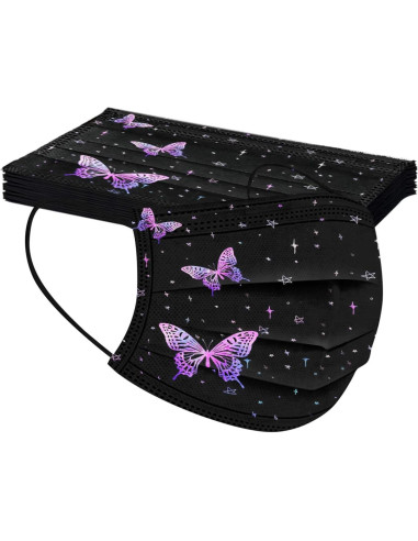 50 Pcs Mascarillas Desechables 3 Capas Mariposa Adultos