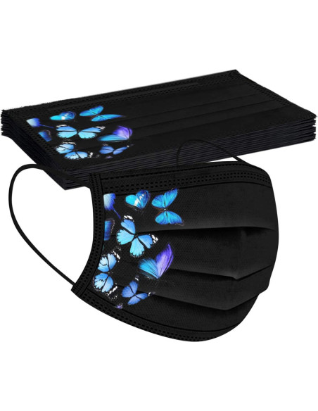 50 Pcs Mascarillas Desechables 3 Capas Mariposa Adultos