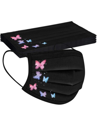 50 Pcs Mascarillas Desechables 3 Capas Mariposa Adultos