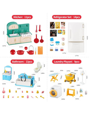 Juego de Muebles para Casa de Muñecas TAKIHON, 56 Piezas