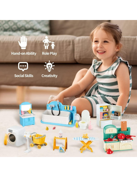 Juego de Muebles para Casa de Muñecas TAKIHON, 56 Piezas