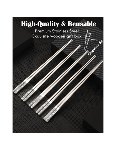Palillos de Metal Reutilizables ITXIYC 5 Pares Antideslizantes