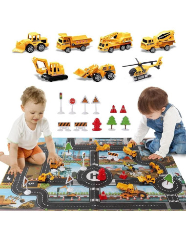 Juego de Construcción Dwi Dowellin con Camiones y Alfombrilla