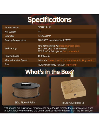 Filamento Flexible BIQU PLA-HR 1,75 mm para Impresora 3D
