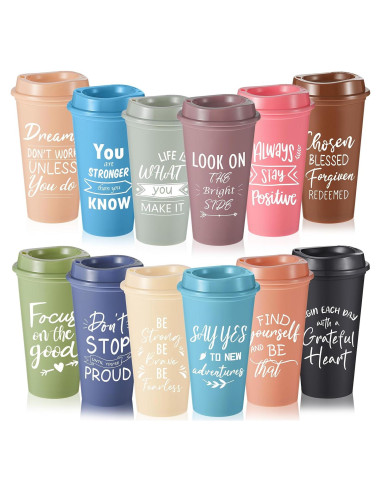 12 Tazas de Café Reutilizables FillTouch con Tapa Morandi 473ml