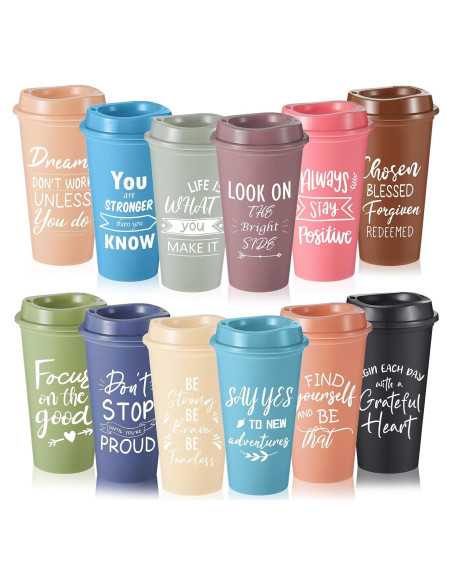 12 Tazas de Café Reutilizables FillTouch con Tapa Morandi 473ml