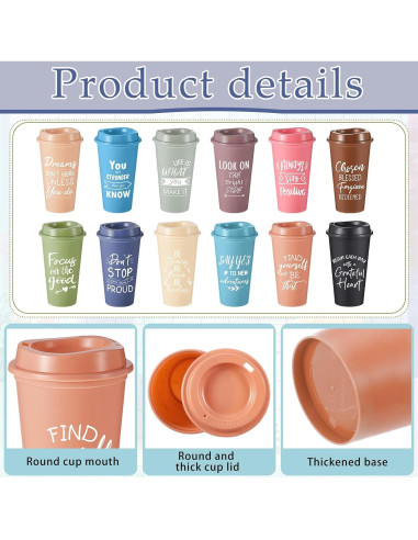 12 Tazas de Café Reutilizables FillTouch con Tapa Morandi 473ml