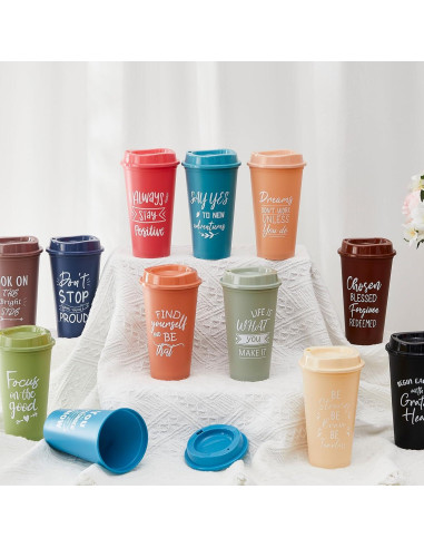 12 Tazas de Café Reutilizables FillTouch con Tapa Morandi 473ml