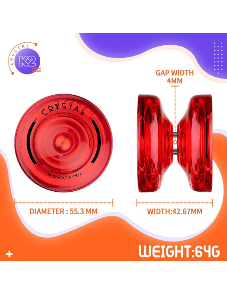 Yoyo Profesional K2 Cristal Rojo para Niños + Accesorios