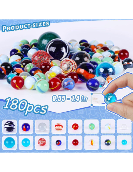 Juego de Canicas LOVESTOWN 180 Piezas Vidrio Decorativas