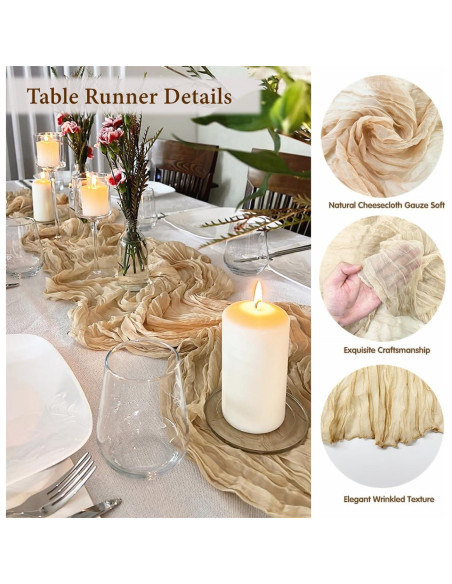 Paquete de 6 Caminos de Mesa de Gasa Boho Nude 35x300 cm