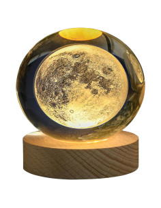 Lámpara de Esfera de Cristal KAZETEC 3D Luna 80 mm Luz Cálida