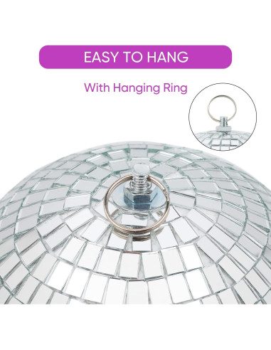 Bola de Disco Espejo Plateada 20 cm con Anillo Colgante