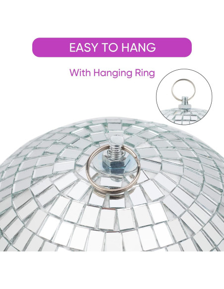 Bola de Disco Espejo Plateada 20 cm con Anillo Colgante