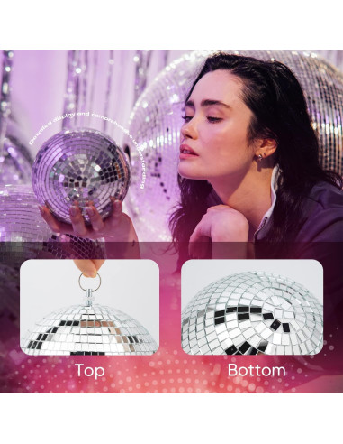 Bola de Disco Espejo Plateada 20 cm con Anillo Colgante