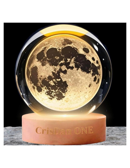 Lámpara de Luna 3D CRISDAN Esfera de Cristal Base de Madera