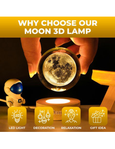 Lámpara de Luna 3D CRISDAN Esfera de Cristal Base de Madera 2