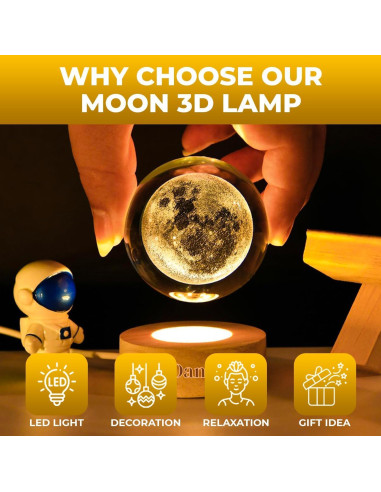 Lámpara de Luna 3D CRISDAN Esfera de Cristal Base de Madera