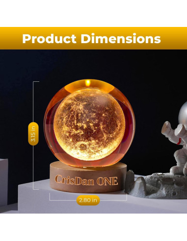 Lámpara de Luna 3D CRISDAN Esfera de Cristal Base de Madera